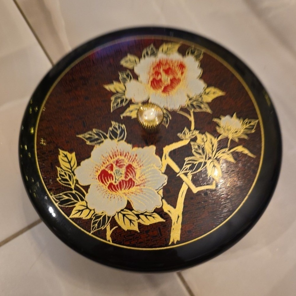 Japanese Lacquerware Bento Box Lazy Susan Floral‎ Design Removable Tray B2